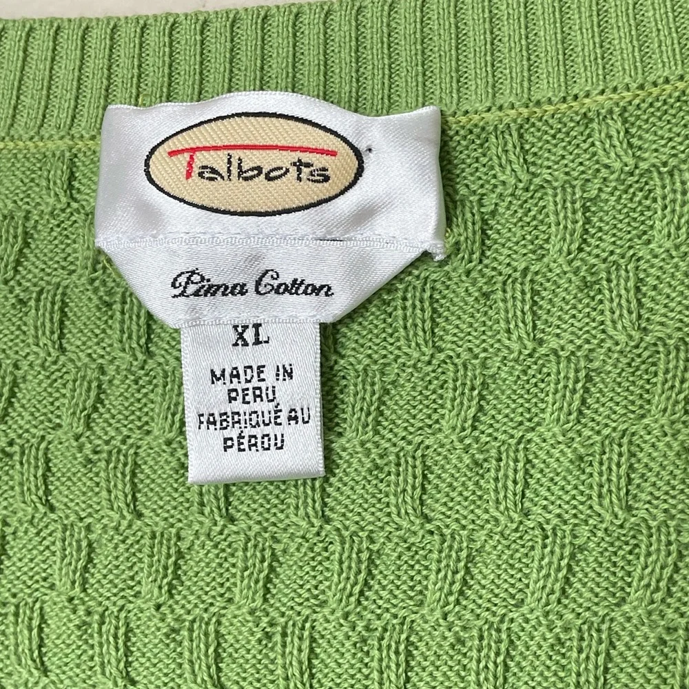 Talbots Classic Green Long Sleeved Cable Knit V-Neck Pima Cotton Sweater XL - Picture 6 of 7